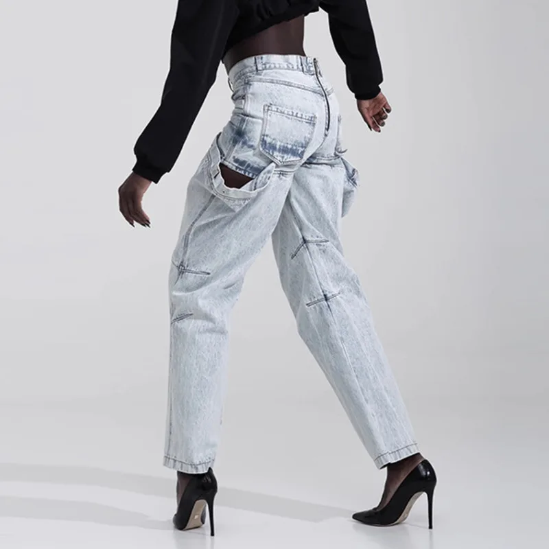 ANJY Letnie Nowe Damskie Modne Jeansy Personalizowane Łączone Wycięcia Zamek Błyskawiczny Niszowy Design Eleganckie Stylowe Codzienne Spodnie Jeansowe A9859