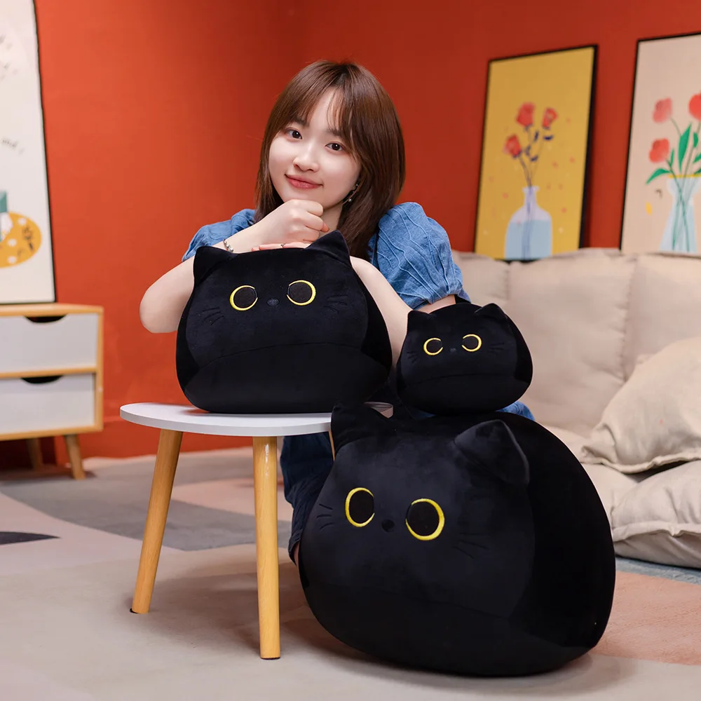 18cm/40cm/55cm Black Cat Shaped Soft Plush Pillows Doll Lovely Cartoon Animal Stuffed Toys Girls Birthday Gifts Ornaments