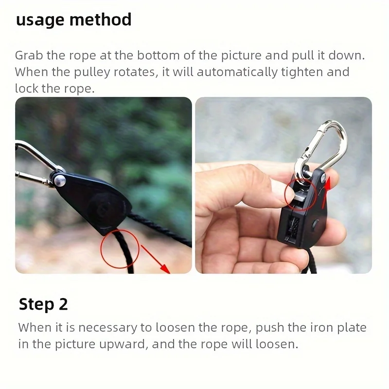 4mm*4m Camping Tent Tie Down Rope Tightener Fastening Pulley Ratchet Hangers Awning Rope Hook Canopy Buckle Rope Tightening Tool