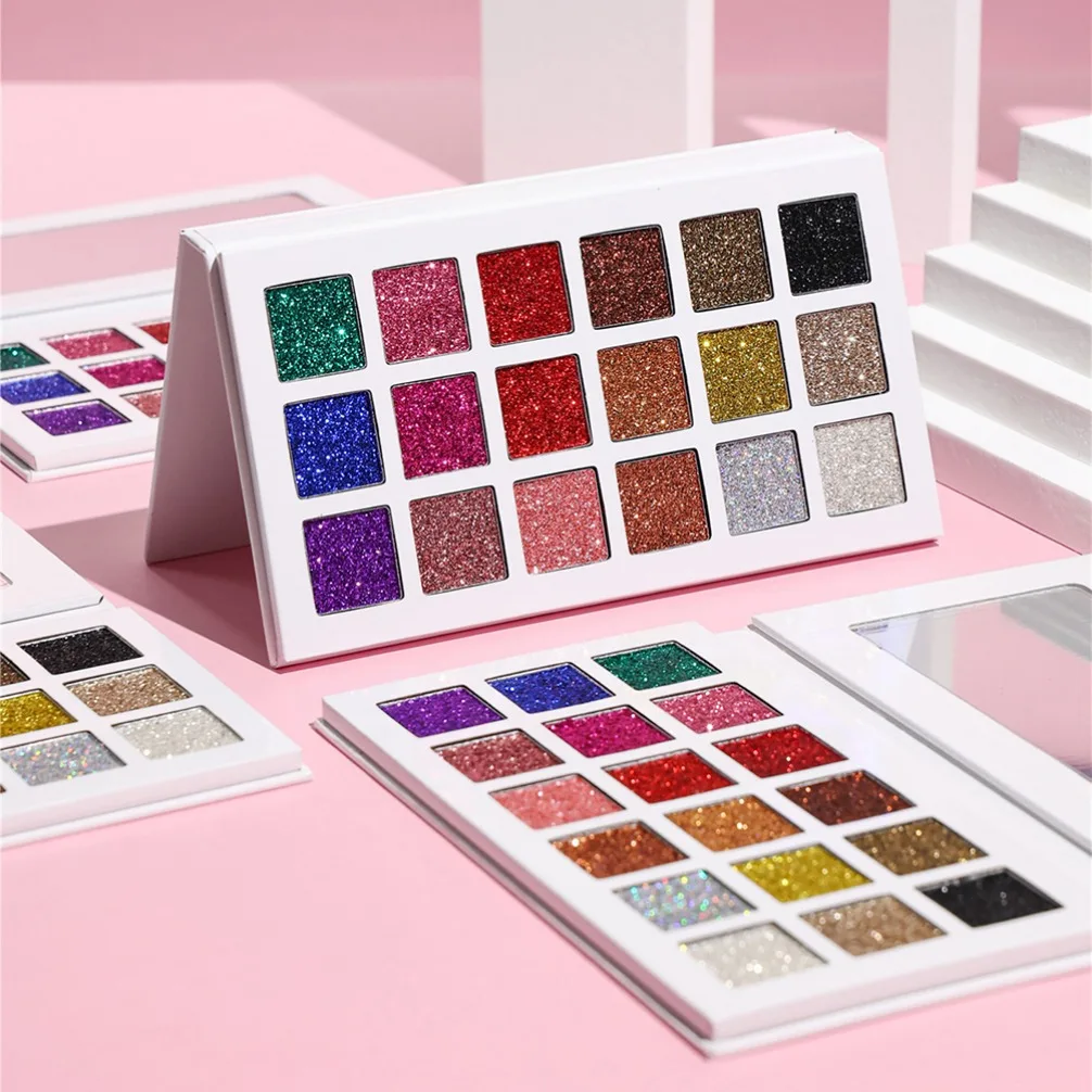 18 Colors Glitter Eyeshadow Palette Long Lasting Pigmented Vegan Makeup Private Label Custom Logo Wholesale Factory Direct