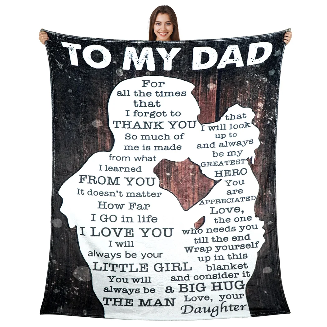 Father'S Day Throw Blanket Letter Printed Blanket Polyester Blanket Dad Gift Soft Warm Blanket For Father Daddy Day Birthday