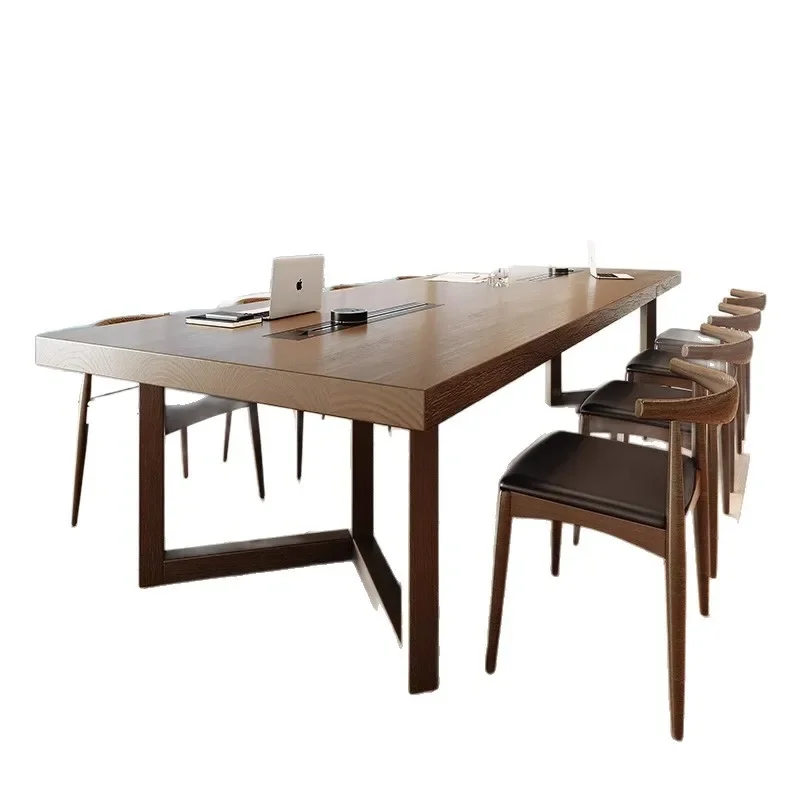 Simple modern solid wood conference table with socket reception table and chair combination