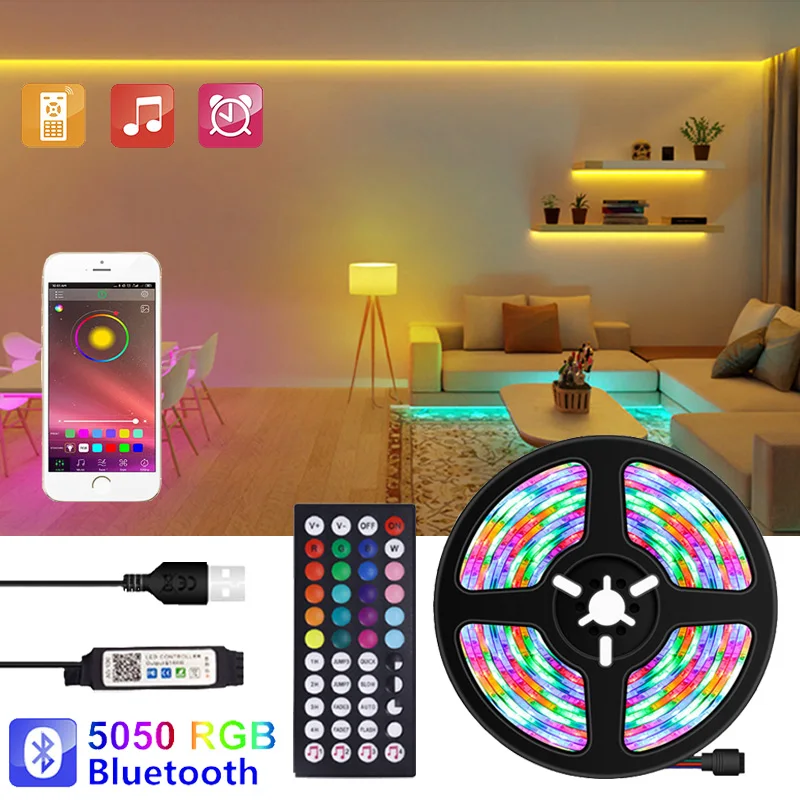 1-5M LED Strip Light USB Bluetooth 5050 RGB Light SMD DC5V Flexible LED Lamp Tape Ribbon TV Desktop Screen BackLight Diode