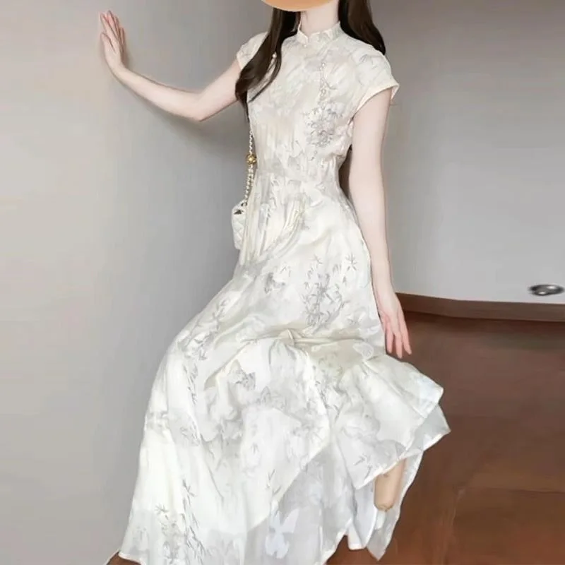 

WL162 Cool white wear Chinese style bamboo new Chinese evening dresses