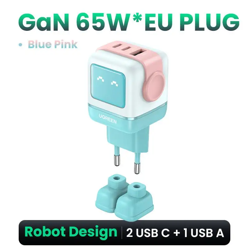 To 65W GaN Charger Robot Design Quick Charge 4.0 3.0 PPS For Macbook Laptop Tablet iPhone 16 15 14 Pro PD Fast USB Charger