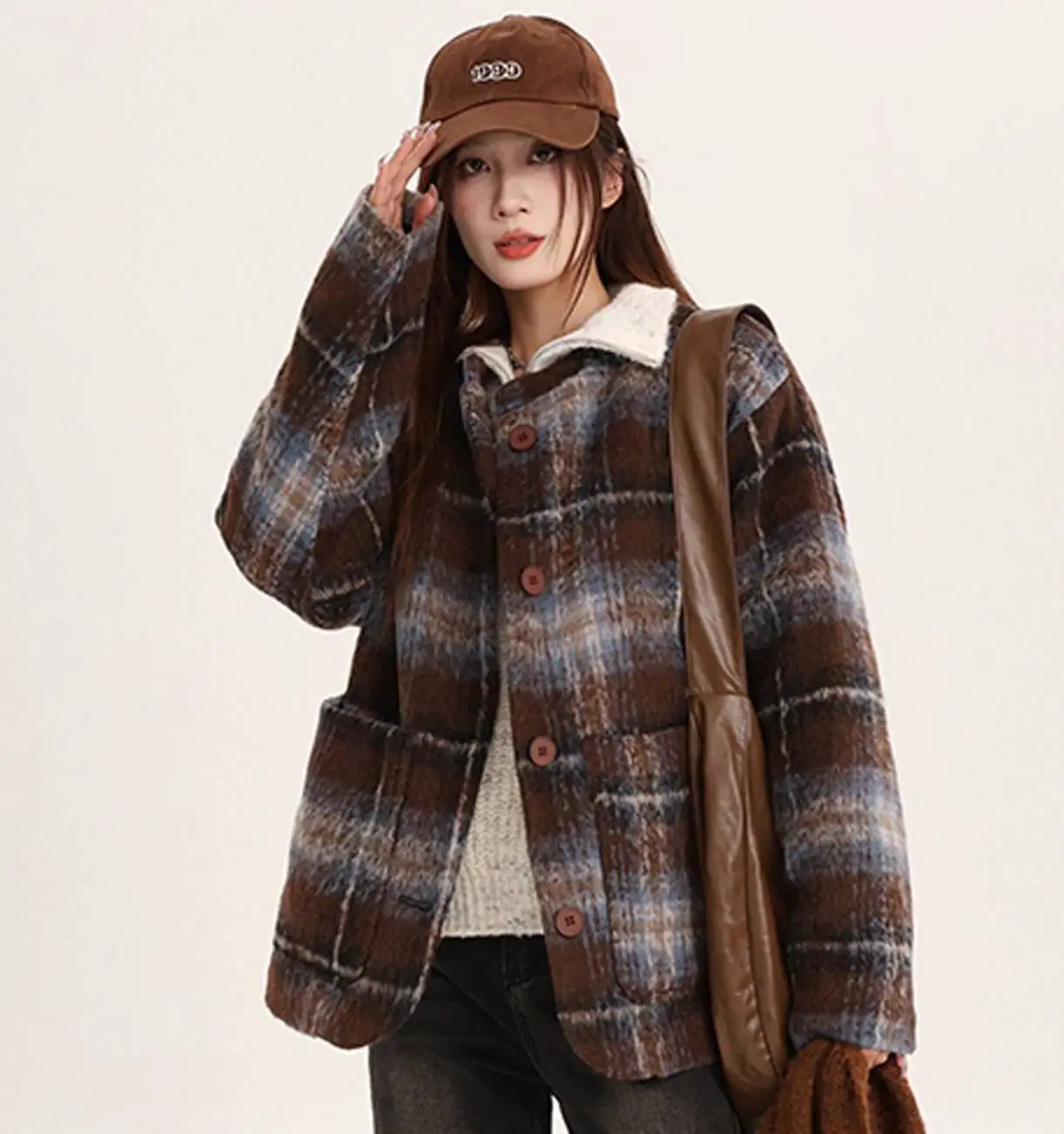 

Шерстяные пальто, женское шерстяное пальто ручной работы, зимнее полиэстеровое укороченное пальто на пуговицах с регулируемой талией и принтом, толстое