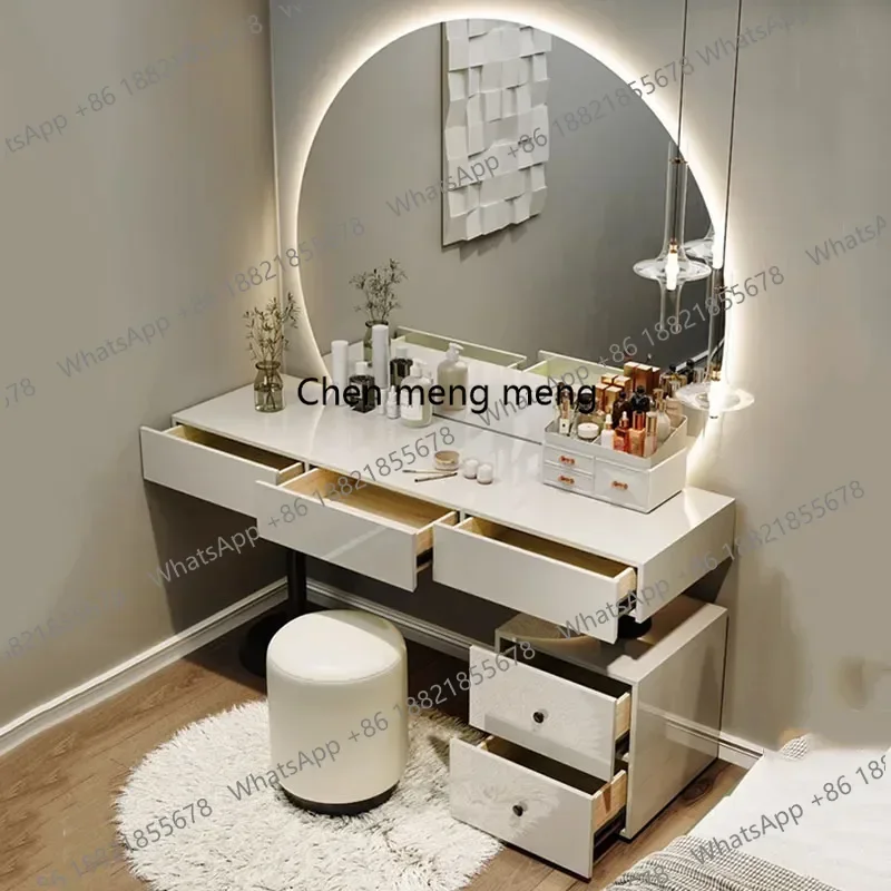 White Mirror Storage Vanity Makeup Desk Drawers Led Modern Wood Hotel Makeup Table Women Bedroom Mesa De Maquillaje Funiture