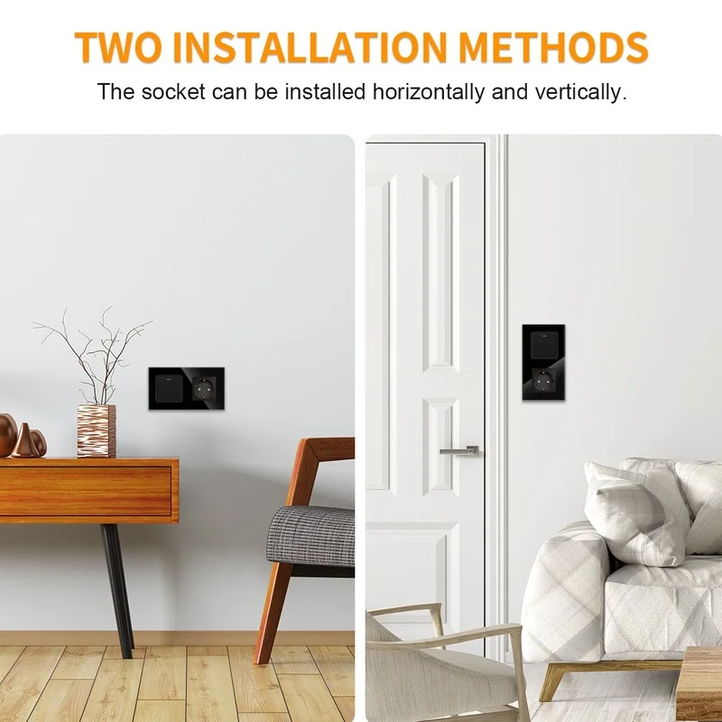 DAJIMEI 1/2/3gang Button light switch and EU Standard sockets Electrical outlet with Crystal Glass Panel for Home