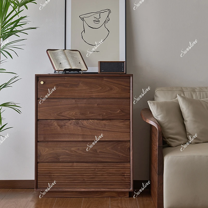 

Black walnut five buckets, solid wood thickened, drawer storage, bedroom, storage cabinet