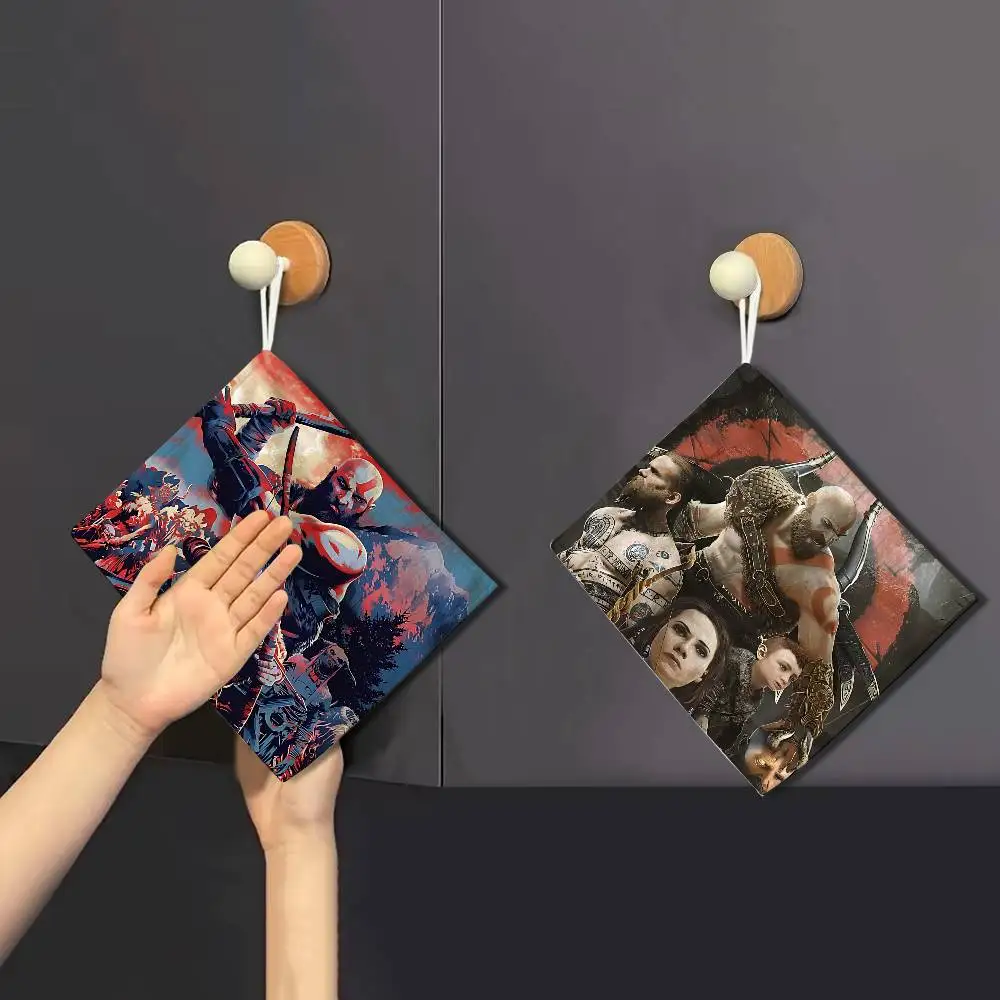 Action Game God of War Ragnarok Polyester Cotton Hanging Kitchen Towel, Soft Hand Wiping Towel, Reusable