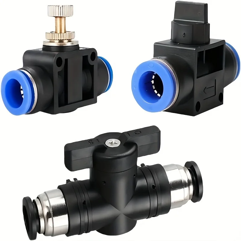 PVC Pneumatic Push In Quick Joint Connector Hand Valve, 6mm 8mm 10mm 12mm, Manual Ball Current-limiting