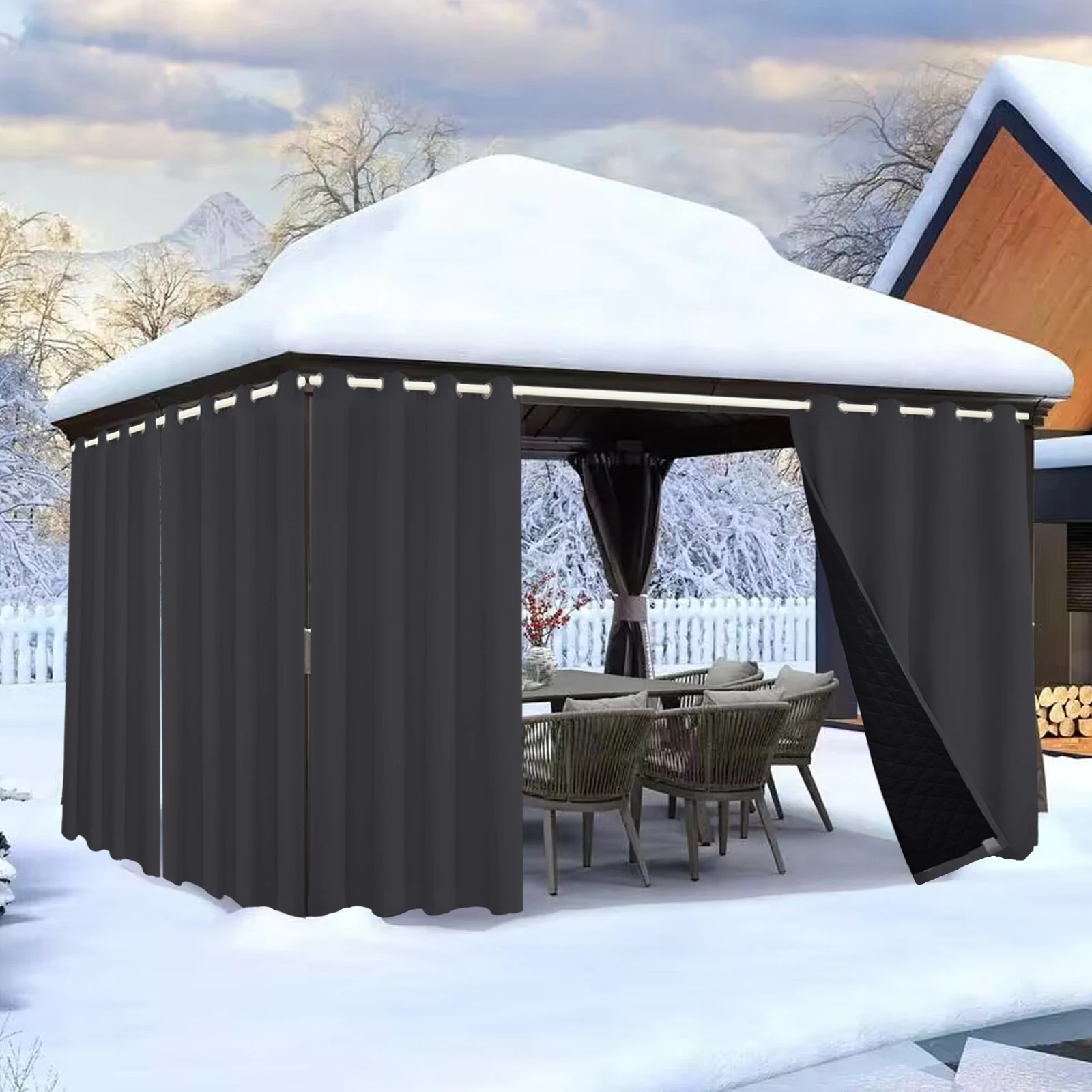 Imagem -02 - Prova de Vento e Impermeável ao ar Livre Cortina Heavy Duty Cortina de Porta Proteção uv para Varanda Pérgola Gazebosun Roomcabana Inverno à