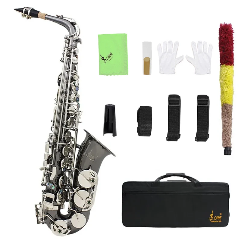 

Brass Wind Instrument Abalone Button Sax Profissional Eb Nickel Plated Black Alto Saxophone