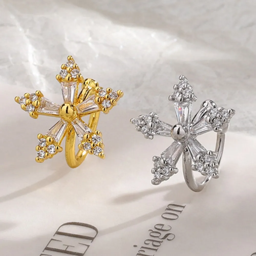 1pc Flower Clip Earrings Women Female Luxury Sparkling Zircon Exquisite Versatile No Piercing Snowflake Earbone Jewelry EF165