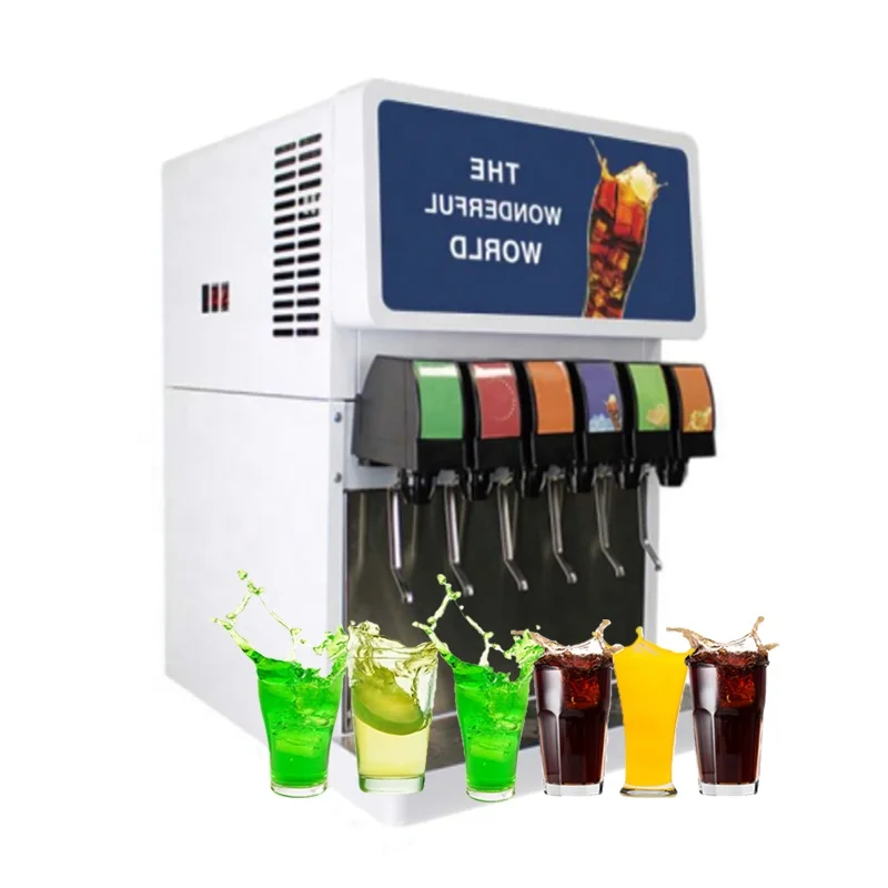 

Commercial 6-valve soda fountain beverage dispenser with restaurant cooling system