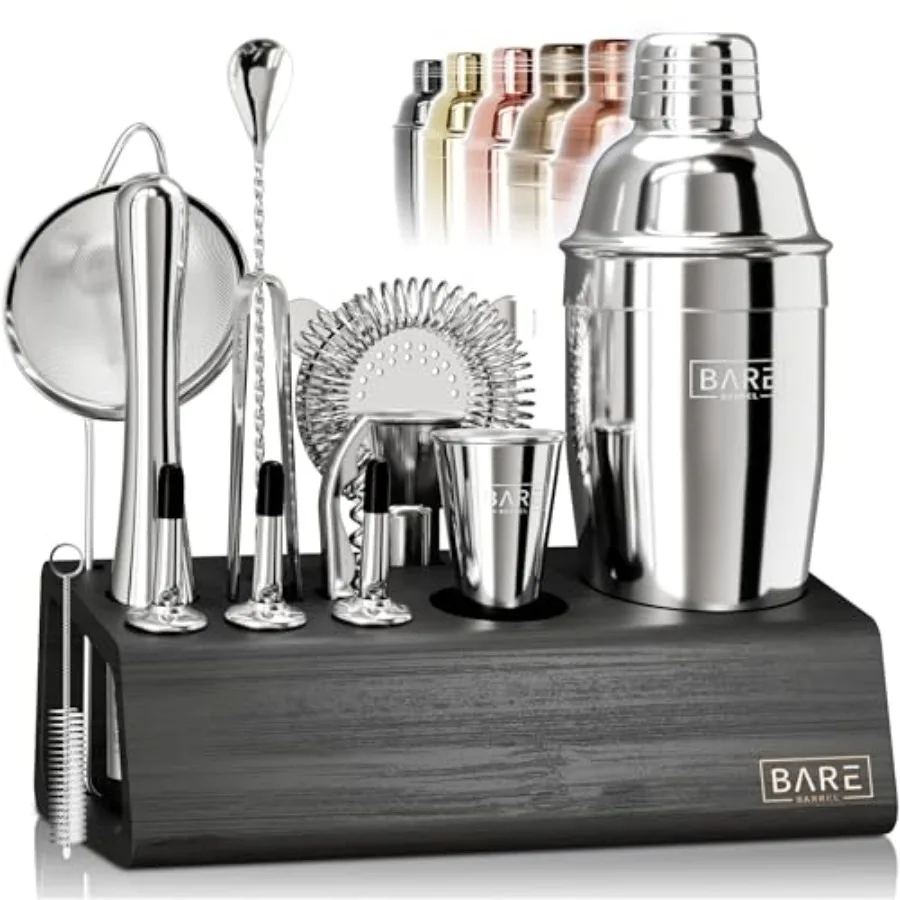 

14-Piece Cocktail Shaker Set | Martini Barware Mixing Tools for Home Bartending | Incl. 35 Recipe Cards | Gift Set (24oz Cobbler