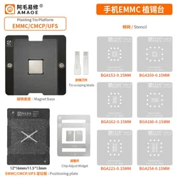 Amaoe EMMC EMCP UFS BGA Reballing Stencil for BGA153 BGA162 BGA169 BGA186 BGA221 BGA254 0.15mm Reballing Jig Platform