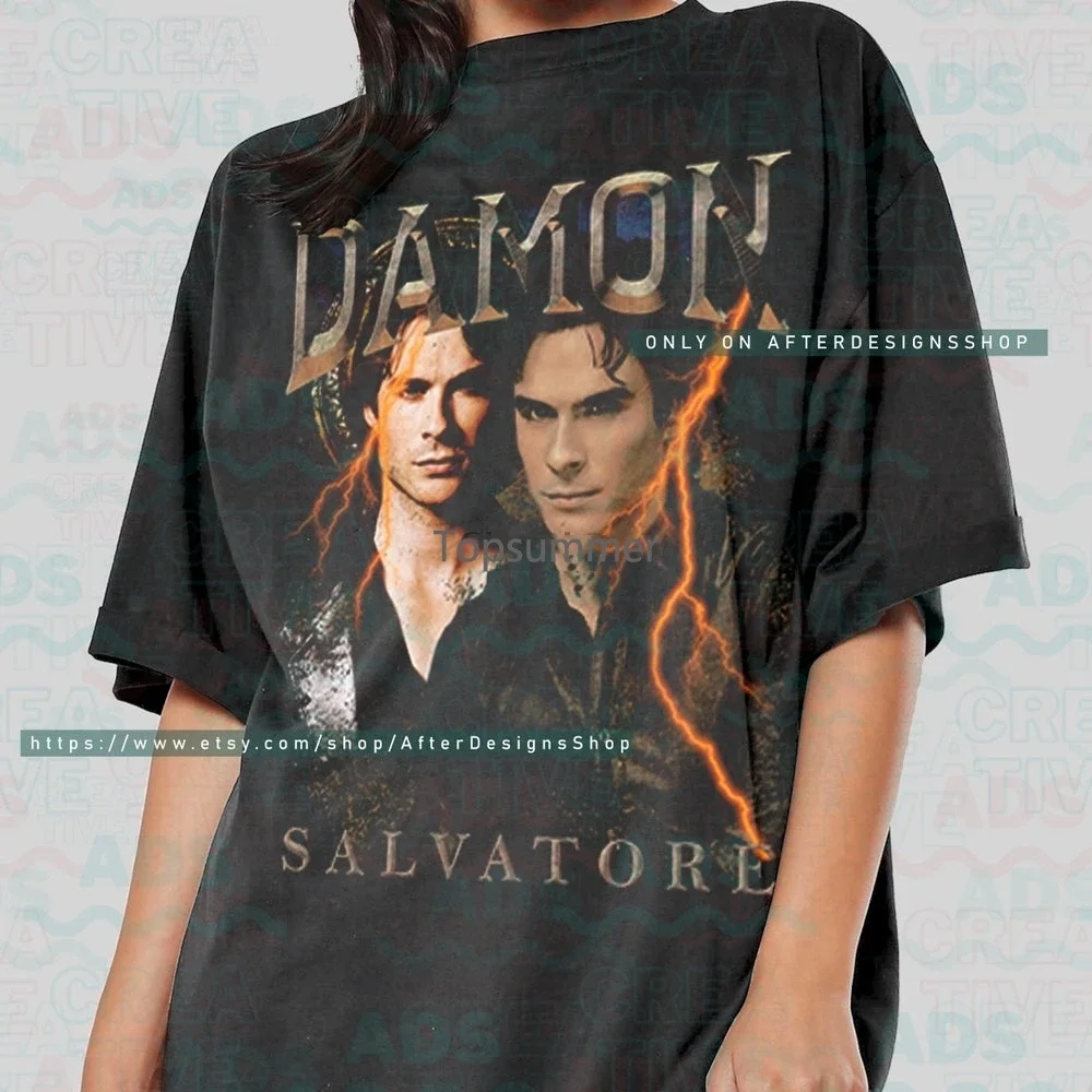 

Damon Salvatore Shirt Ltl 34 The Vampire Diaries Ian Somerhalder Tv Series Vintage Retro Classic Homage Graphic