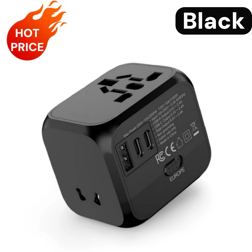 Universal Travel Conversion Socket Multi Plug Adapter Charger Socket Converter 220V to 5V USB Type-C Outlet for Europe US UK