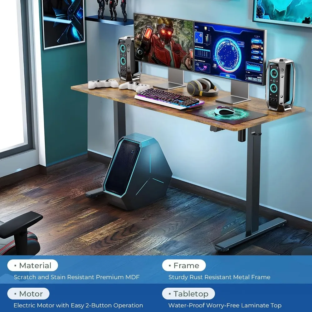 ergonomic 55" adjustable electric desk for home office - large rectangular laptop/computer stand