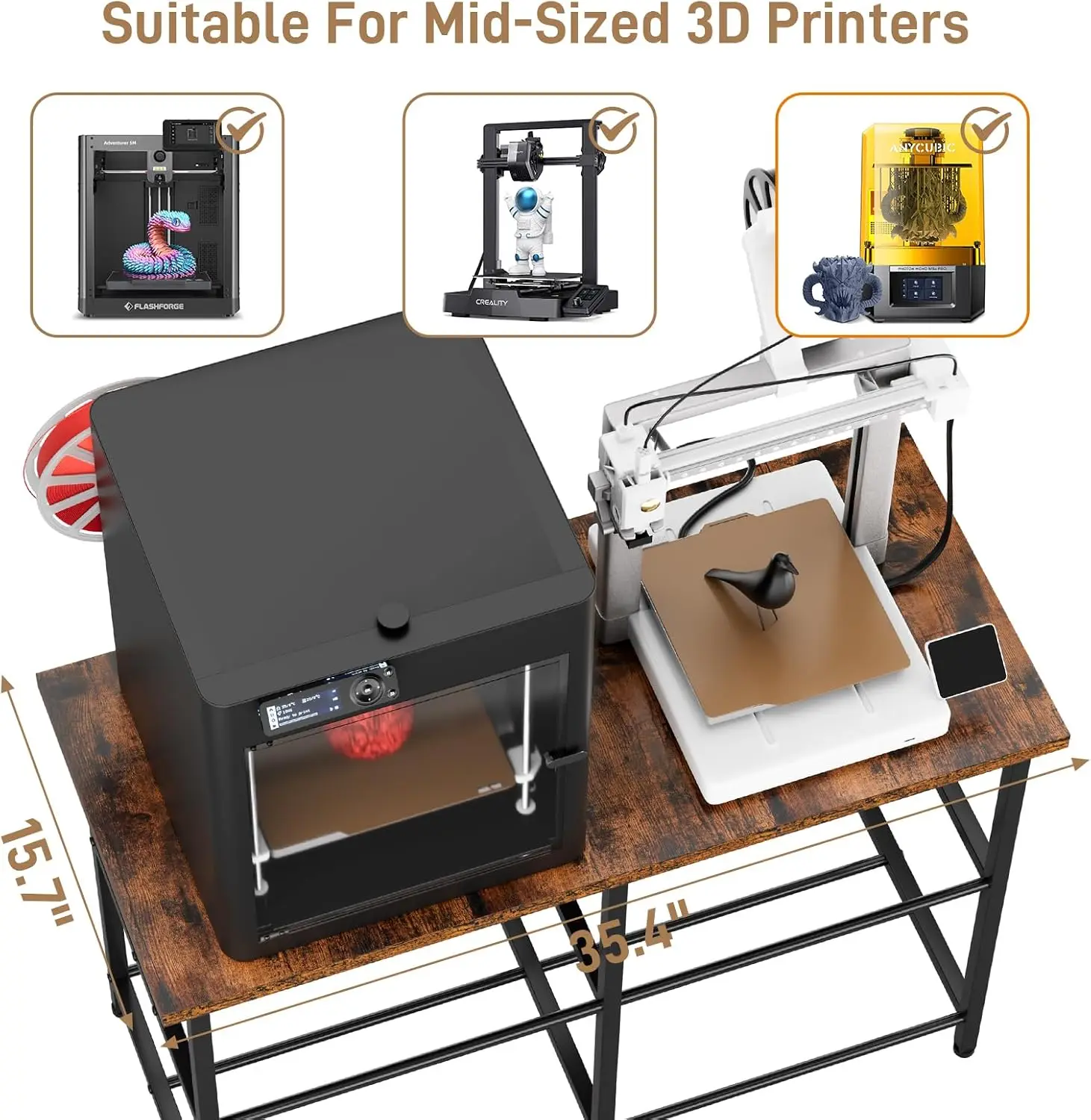 3D Printer Stand with Filament Storage, Heavy Duty Metal 3D Printer Table for 2 Printers, Anti-Vibration 3D Print Desk with Spoo