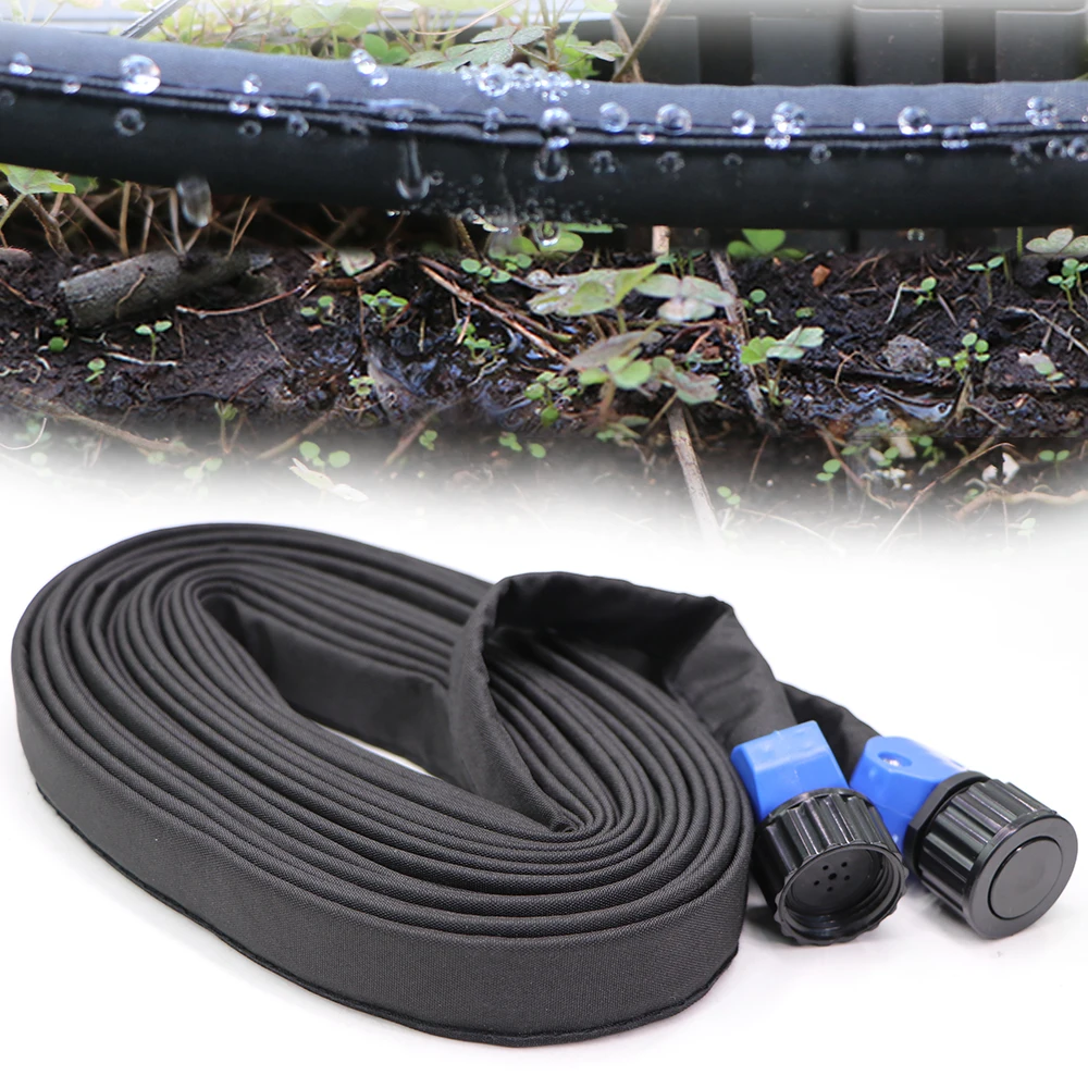 

25FT/50FT/75FT Black Flat Soaker Hose DIY Garden Irrigation System Saving 80% Water Dual-layer Linkable Drip Hose with Holes