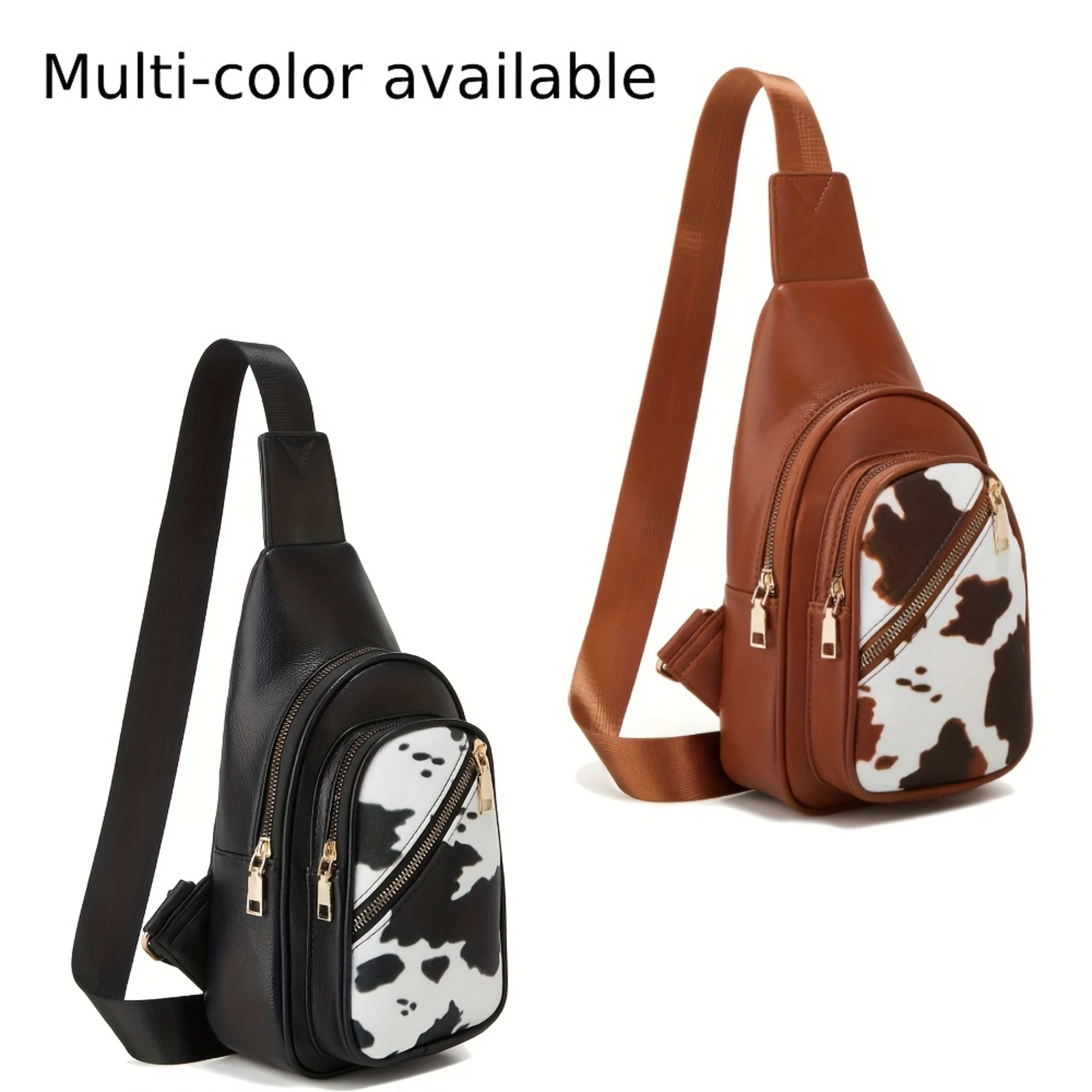 Halloween Men's And Women's Single Shoulder Crossbody Bag With Cow Pattern PU Leather Multi Layer Single Shoulder Bag