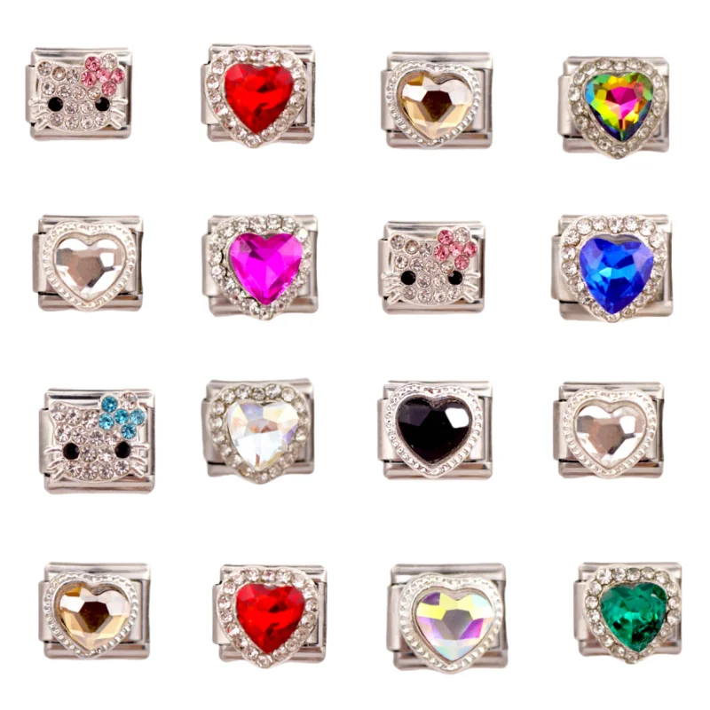 Y2K Shiny Color Love Italian Charm Stainless Steel 9MM Link bracelet DIY fashion Cute Cat bracelet