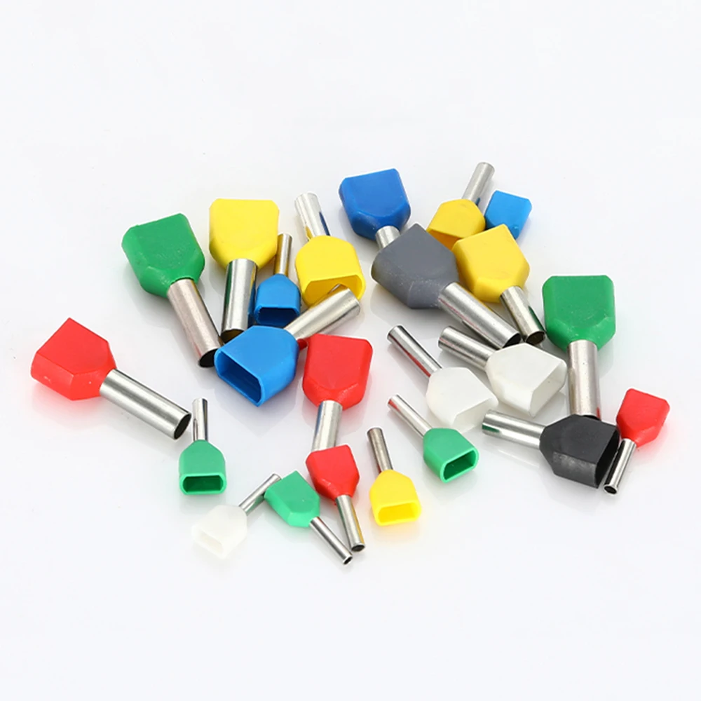 100PCS Red Copper Insulated Ferrules Cord End Crimp Terminal Double Wire Connector Pin Electrical Cable Connector TE7508 DGTVE