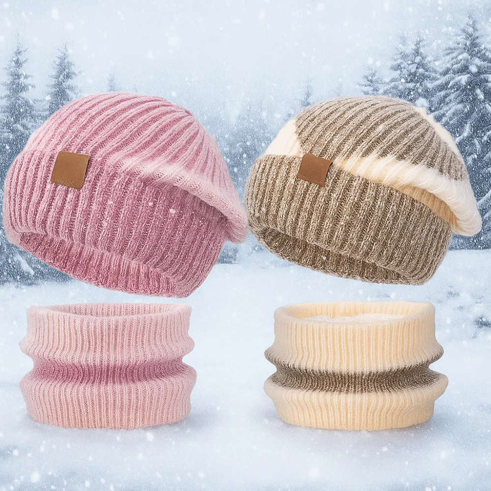 مجموعة وشاح قبعة شتوية سميكة أنيقة، قبعة صغيرة ناعمة مقاومة للبرد، دافئة ضد الرياح لحماية الأذن للنساء