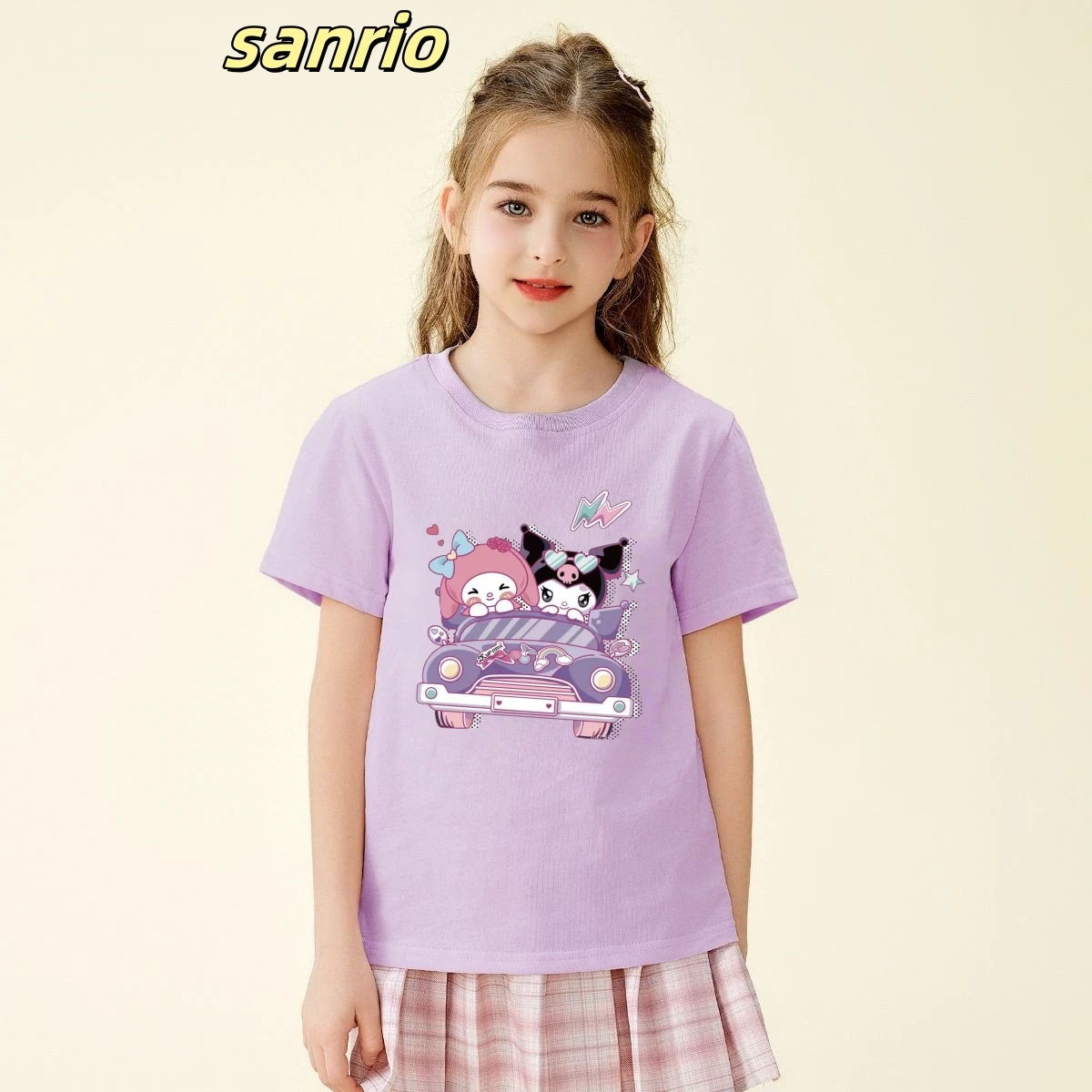 

Sanrion Summer Baby Girls 100% Cotton Clothes Kid Cute Kuromi Printed Short Sleeve T-shirts Children Girls Cartoon Top Outfits