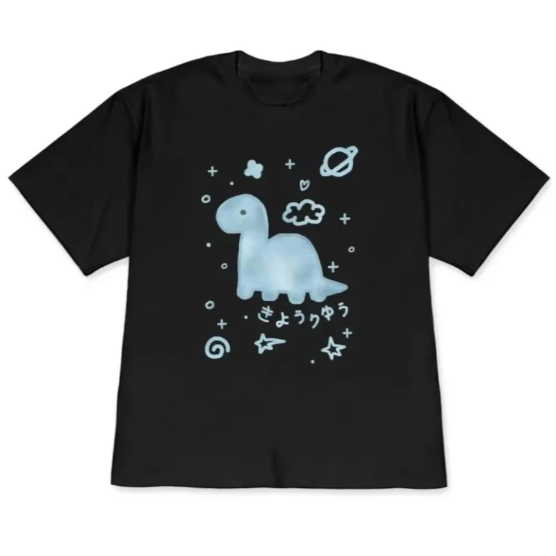 Minimalist Dinosaur Doodle Graphic T-Shirt Cute Kawaii Space Print Short Sleeve Casual Tee Women Summer Aesthetic Top Clothing