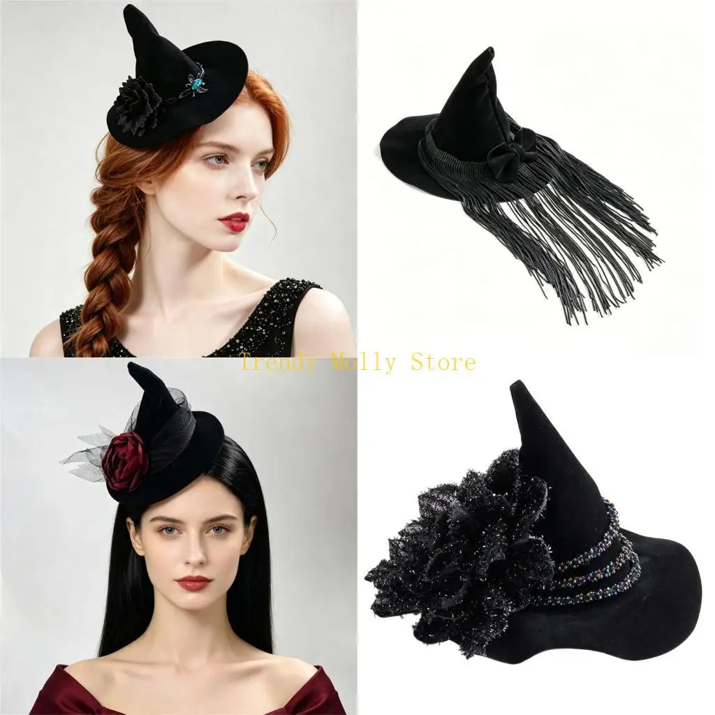 

N5KB Stylish Spiders Flower Hair Clip Elegant Witch Headpiece For Halloween Cosplay Event