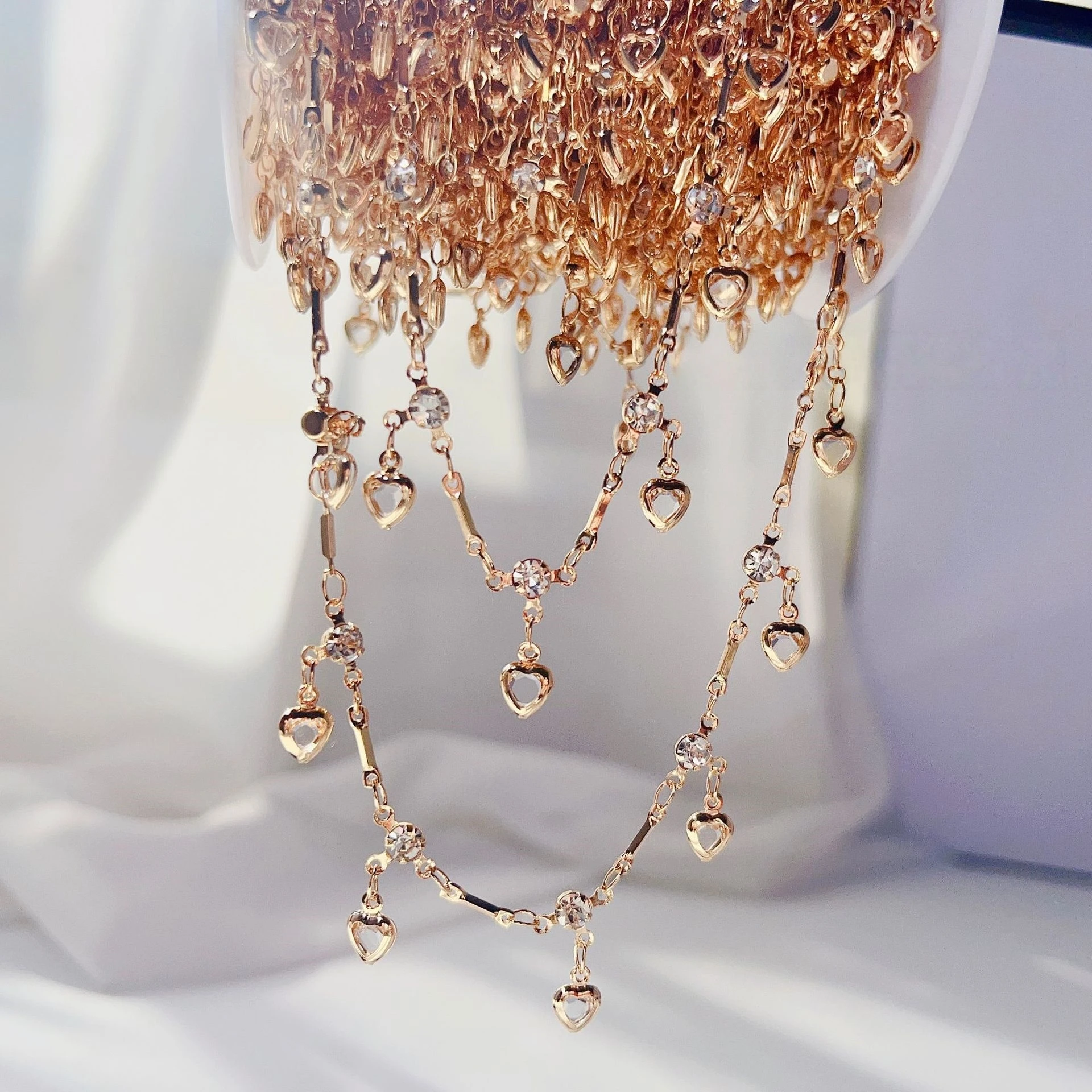 

1Meter 2Meter Clearance Heart Rhinestone Copper Chains Handmade Glass Necklace DIY Jewelry Making Clothing Tassels Accessories