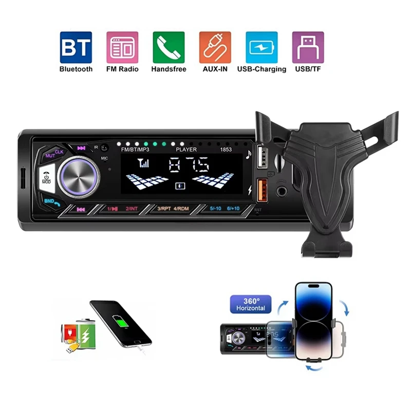 Car Radio Bluetooth Single Din Car Stereo, 1 Din Car Audio With Phone Holder, Support FM/MP3/AUX/USB/TF Card