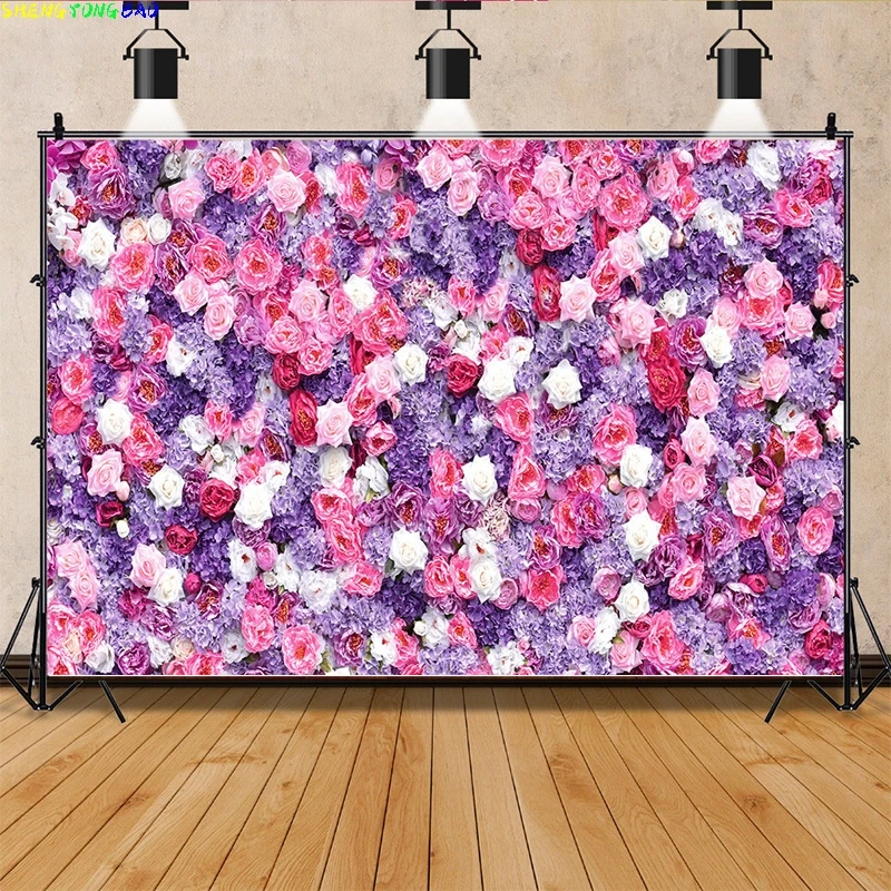 Vinyl Custom Valentine's Day Photography Backdrops Props Lover Rose Flower Wall Wedding Birthday Party Easter Background AL-06