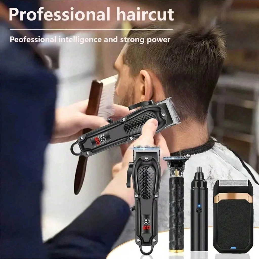 4-in-1 Electric Hair Clipper Set for Men Rechargeable Cordless Hair Trimmer Grooming Kit for Men Beard Cutting Machine Nose Hair Trimmer Electric Shaver Birthday Christmas Gift For Family