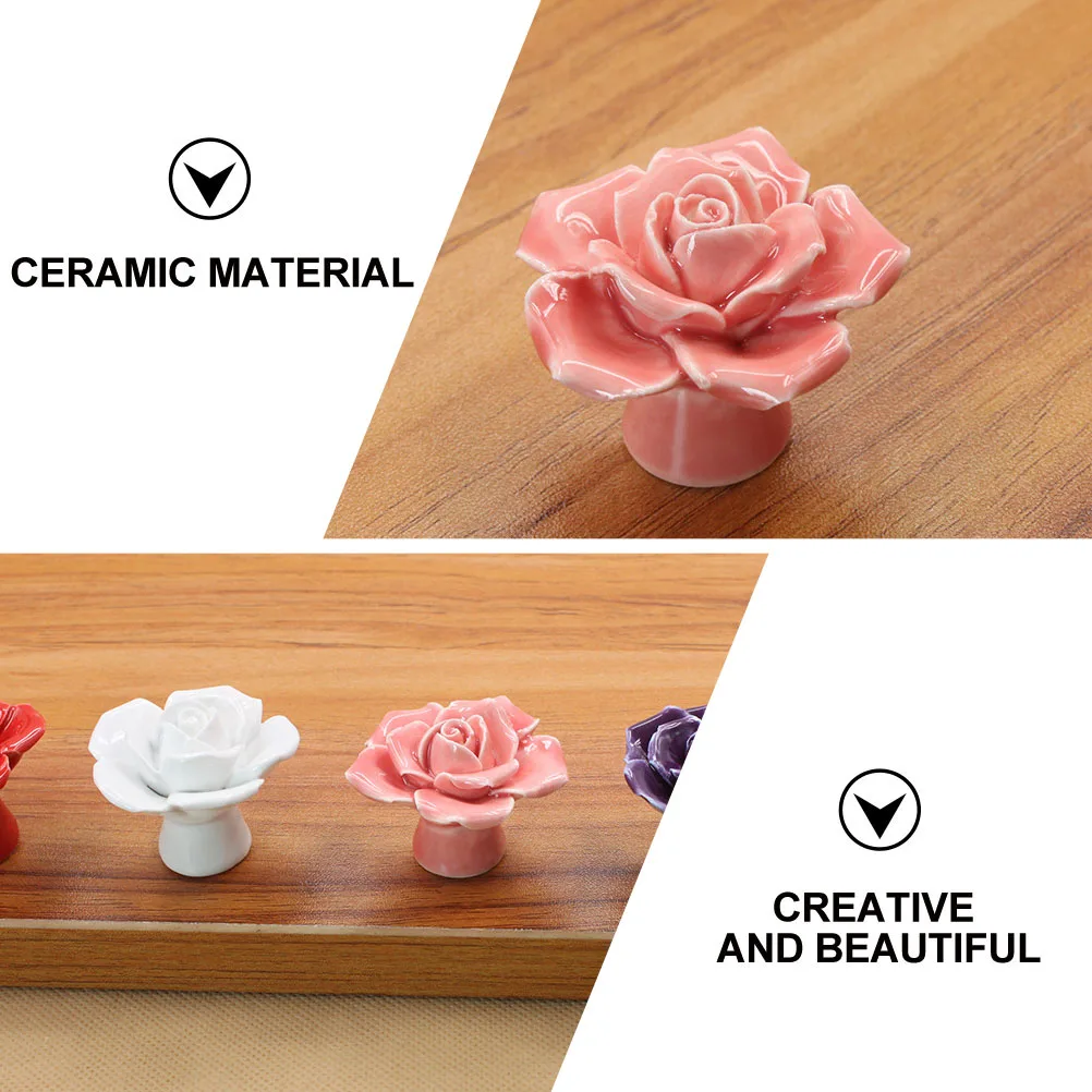 

6Pcs Ceramic Rose Shaped Knobs for Cabinets Drawers Wardrobes Cupboards Chests Bookcases Fashion Home Door Hardware Accessories