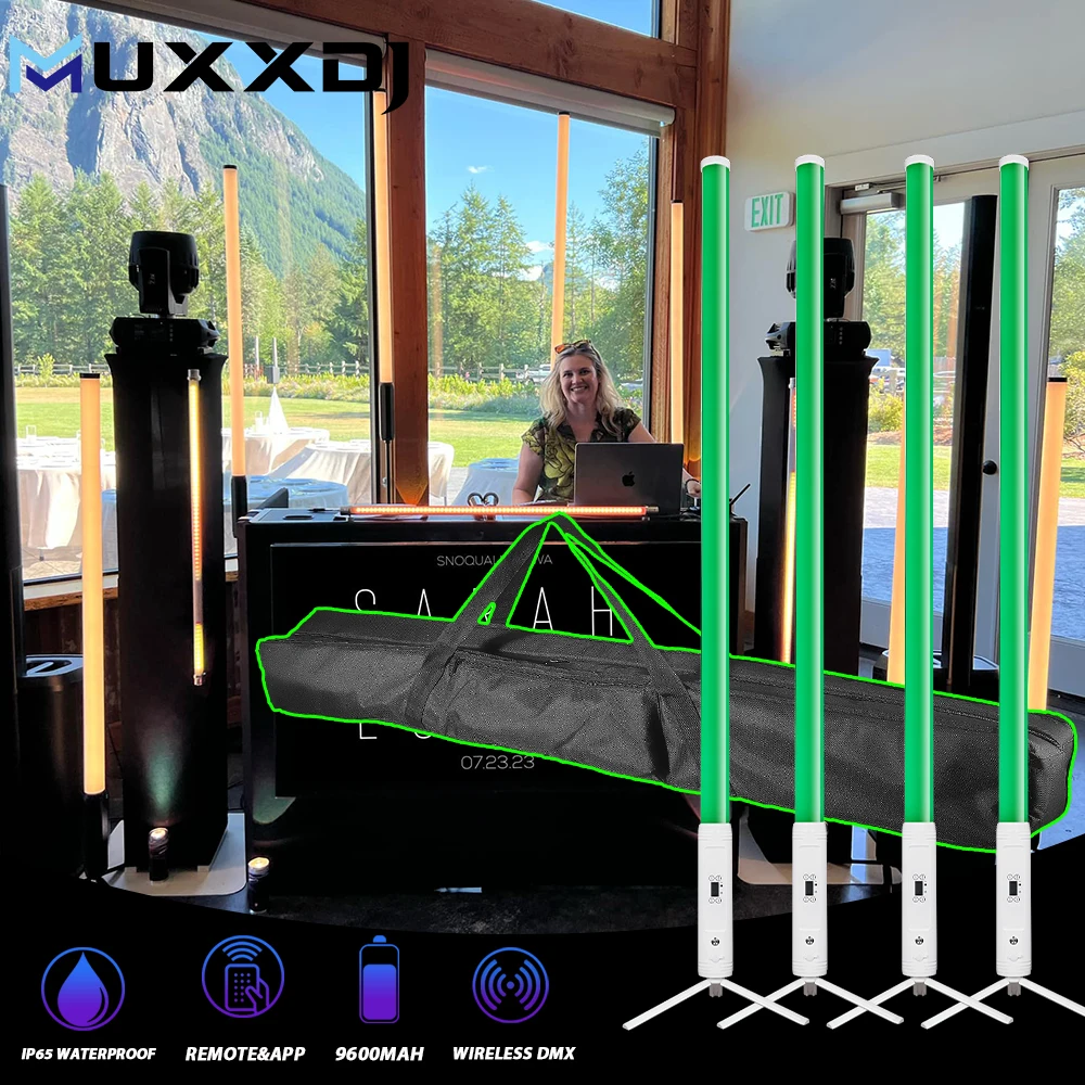 MUXXDJ 4 قطعة 360 بكسل أنابيب الضوء 192*0.2 واط بطارية لاسلكية تعمل بالطاقة تغيير لون المرحلة DJ حفلة الحدث الضوء المحيط #1