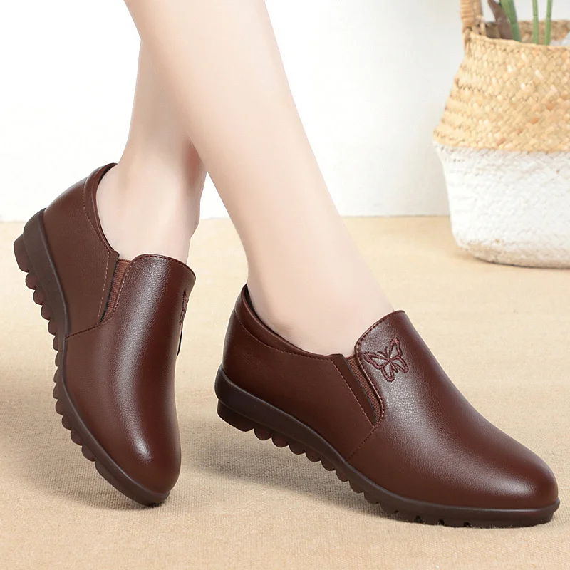 Fashion Soft Leather Round Head Women Casual Flats Oxford Single Shoes New Non-slip Warm Soft Sole Shoes