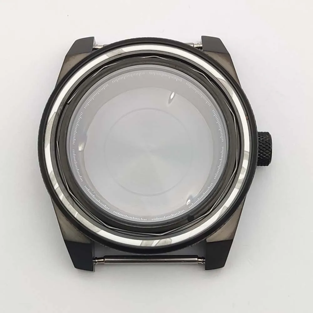 هيكل أسود من الفولاذ المقاوم للصدأ، ساعة غوص 43 ملم، أجزاء ساموراي معدلة، لعيار NH35، NH36، قرص 28.5 ملم، كريستال الياقوت