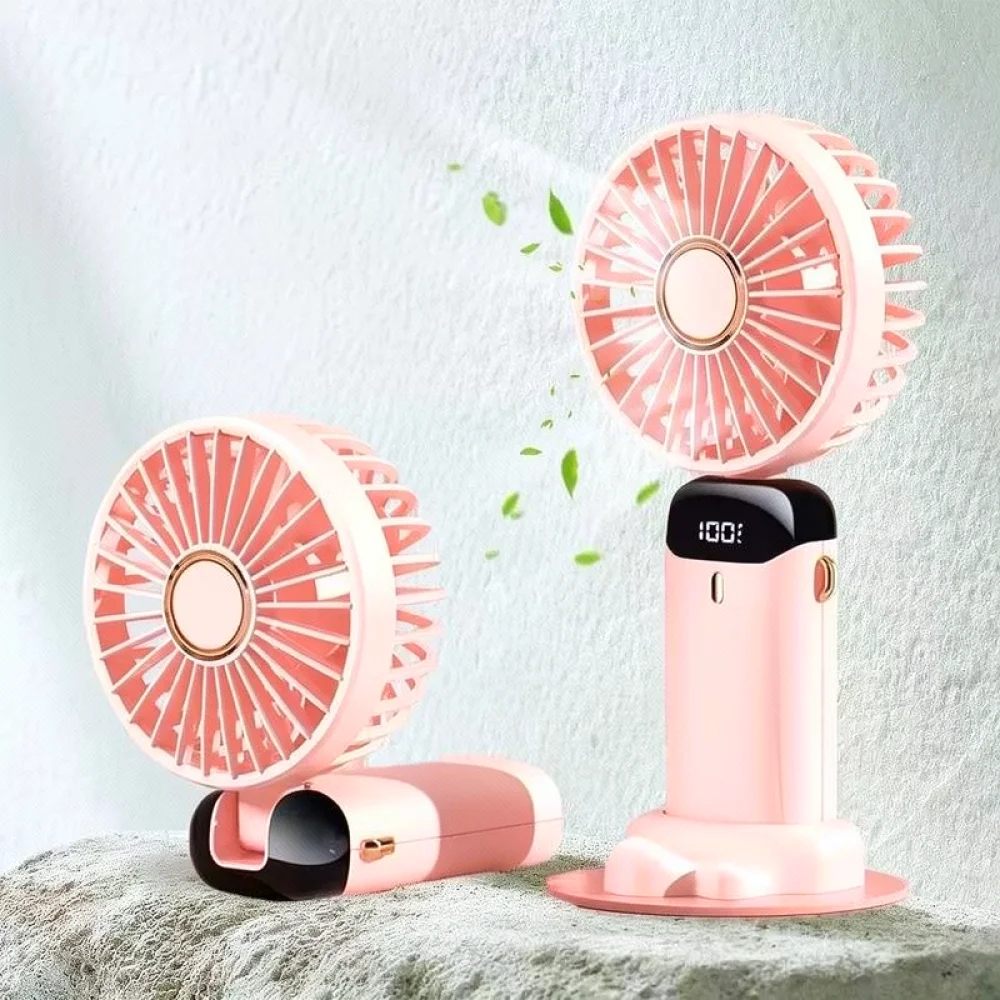Portable USB Folding Fan Handheld Mini Cooling Fan Quiet Desktop Blower With Digital Screen For Office School Travel