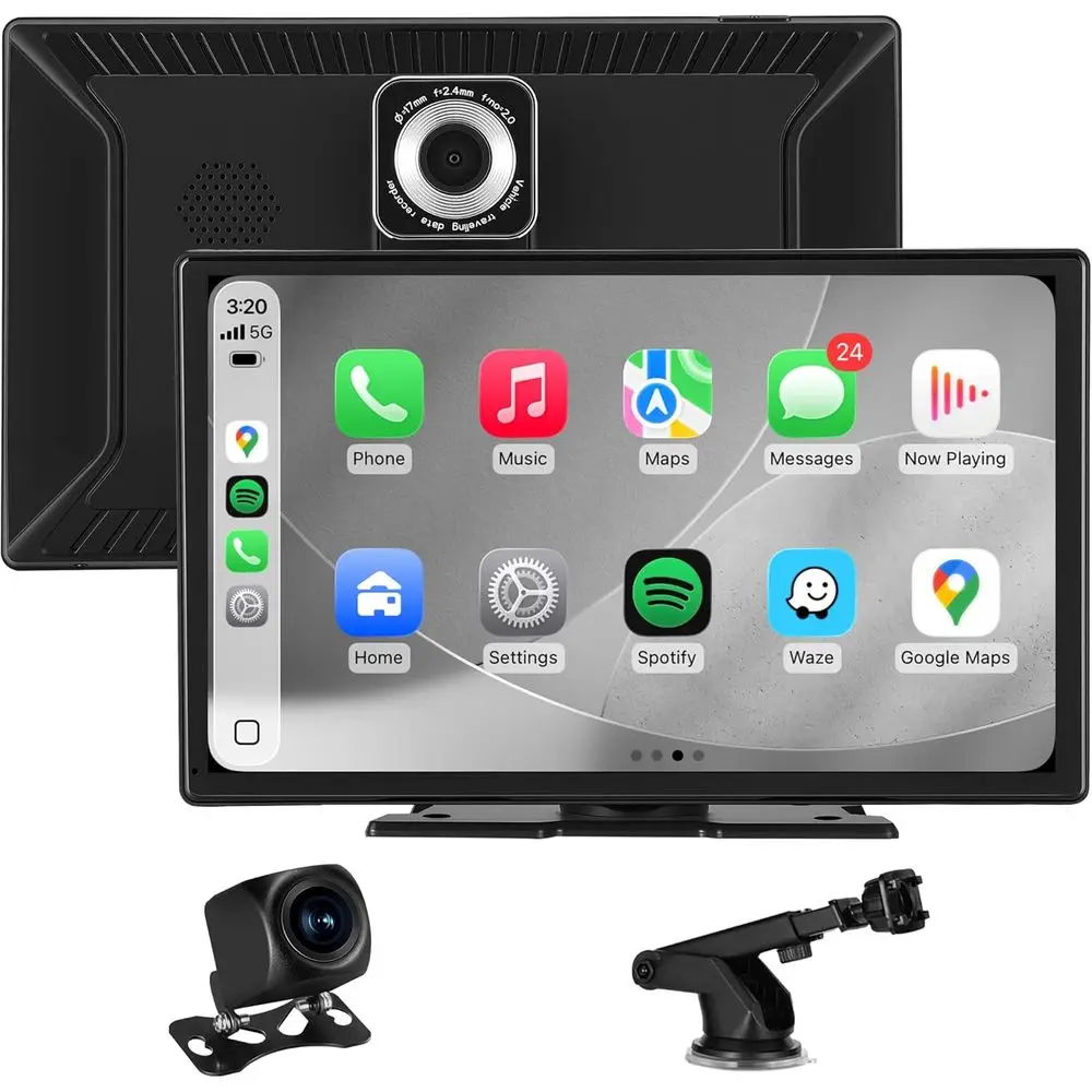 

9-дюймовая беспроводная автомагнитола с CarPlay/Android Auto, камерой 4K, камерой заднего вида 1080P, GPS и функцией Mirror Link для большинства автомобилей
