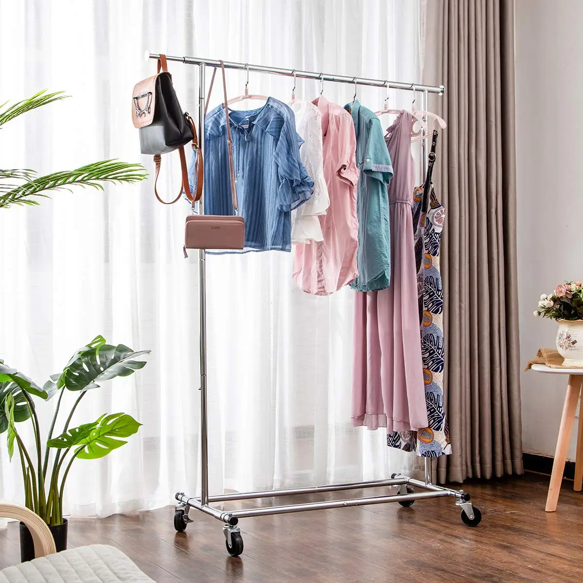 Collapsible Rolling Clothing Rack Portable Garment Display Stand for Retail Sales Storage, Customized