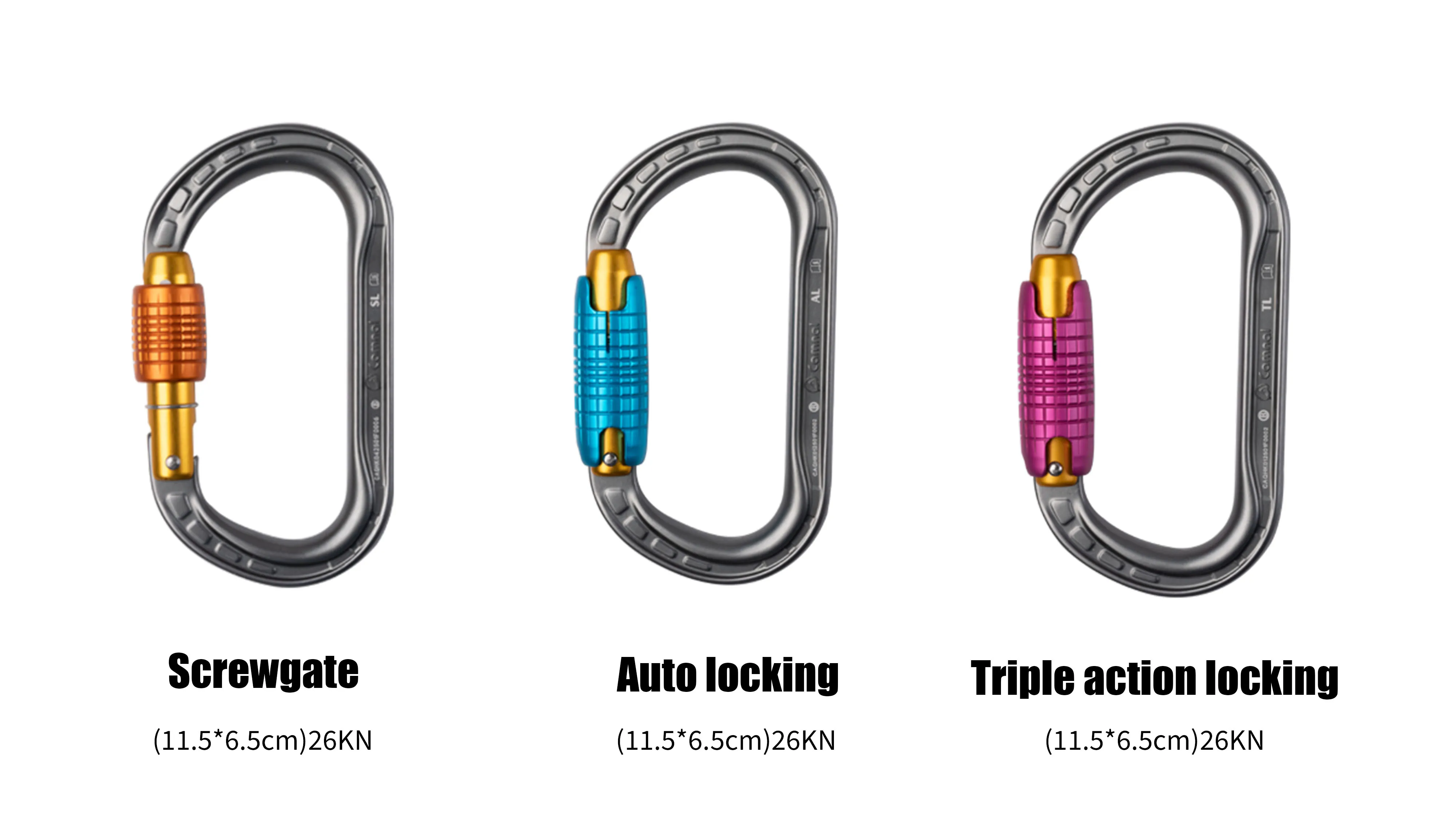 26kN O-Type Auto Lock Safety Carabiner, Multicolor Camnal Master Hook for Rock Climbing Mountaineering Gear