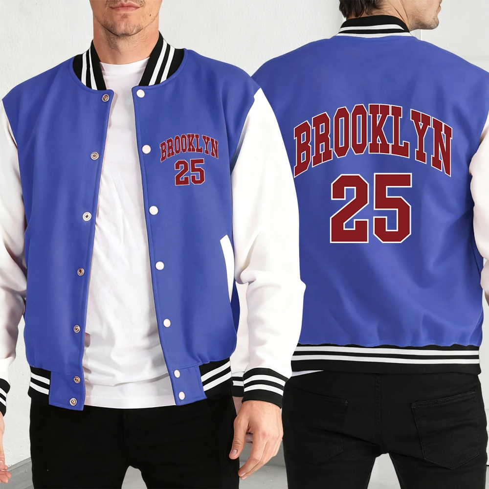

Brooklyn Letter Print Man Baseball Jacket Casual Fashion Clothing Autumn Warm Loose Jersey Fleece Unisex Vintage All-Match Coat