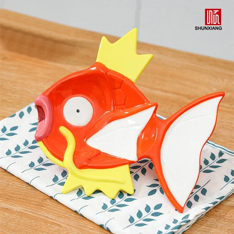 SHUNXIANG Pokémon Magikarp Ceramics Dining Plate 3D Relief Shape Plate Home Premium Exquisite Porcelain Tableware Kitchen Decor