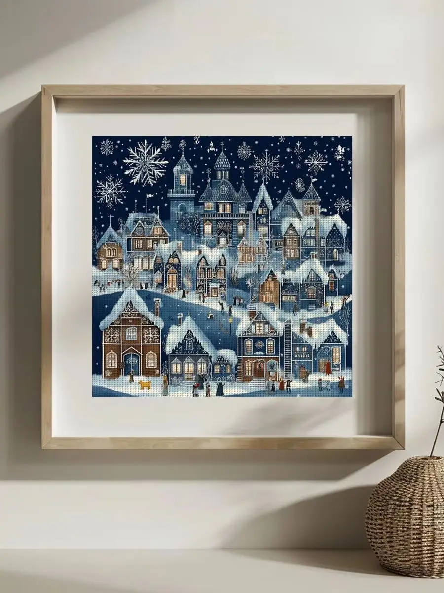 1 Stück 30x30 cm/11,8 Zoll Winterstadt Gestempeltes Kreuzstich-Set DIY-Kit 11/14/16CT DIY-Stickset DIY-Kreuzstich-Set – Detail 1
