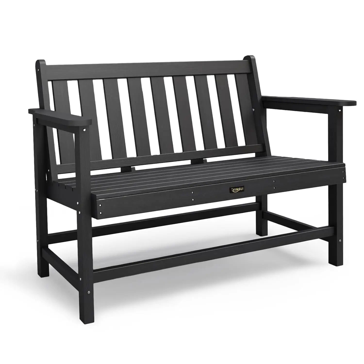 49in HDPE Outdoor Bench with Backrest and Armrests, 2-Person Weatherproof Patio Bench, Heavy Duty 600 lbs Capacity,, Customized