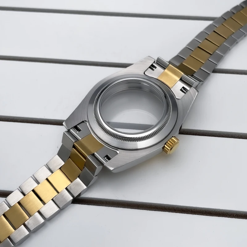 39mm DJ2T NH35 Case Fluted Bezel Yellow Gold Sapphire Glass Seik Mod Modification Parts Fit NH35 NH36 Movement Steel Watch Case